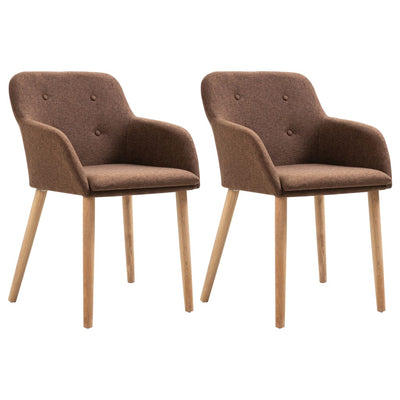 Dealsmate  Dining Chairs 2 pcs Brown Fabric and Solid Oak Wood