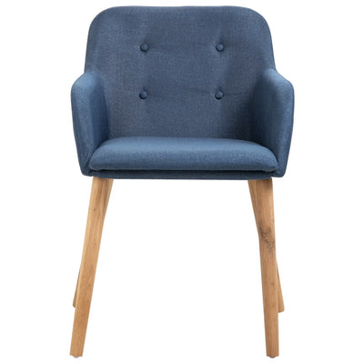 Dealsmate  Dining Chairs 2 pcs Blue Fabric and Solid Oak Wood