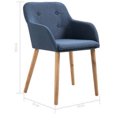 Dealsmate  Dining Chairs 2 pcs Blue Fabric and Solid Oak Wood