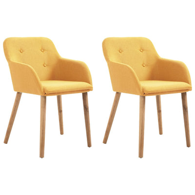 Dealsmate  Dining Chairs 2 pcs Yellow Fabric and Solid Oak Wood