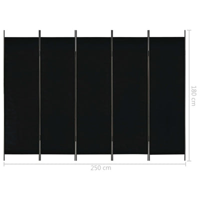 Dealsmate  5-Panel Room Divider Black 250x180 cm