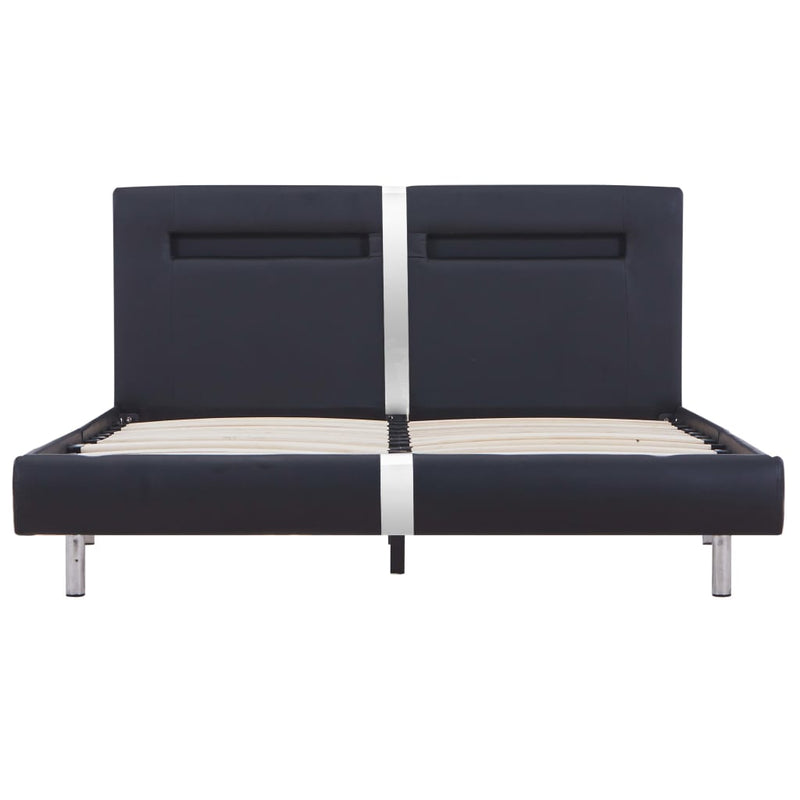 Dealsmate  Bed Frame with LED Black Faux Leather Double