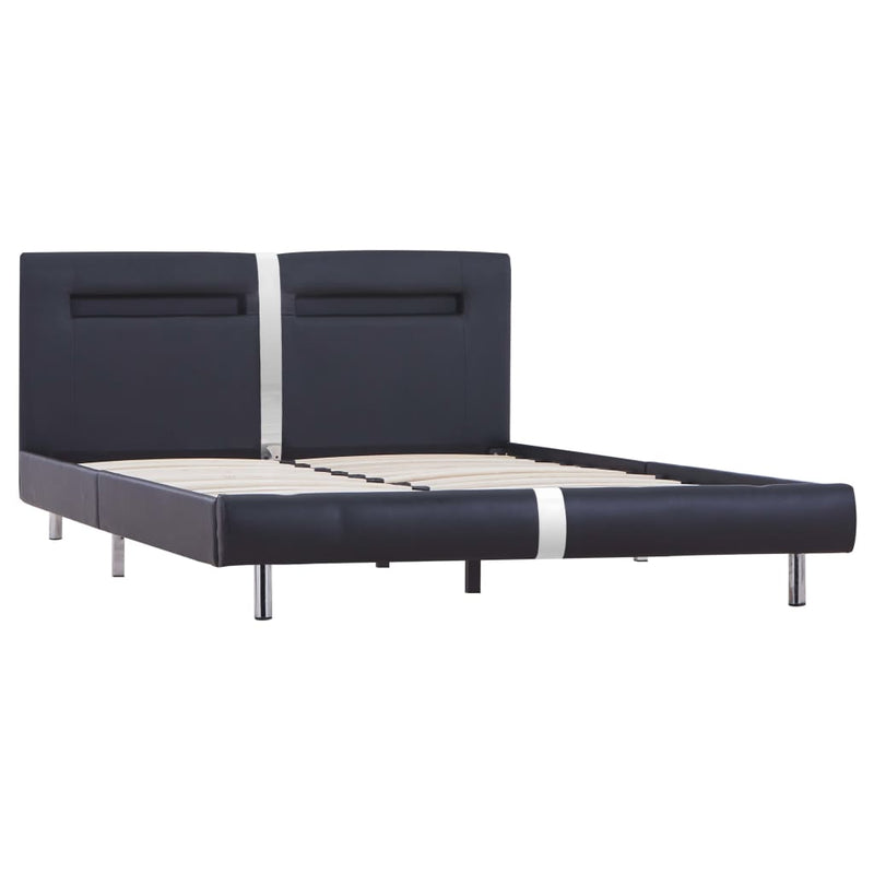 Dealsmate  Bed Frame with LED Black Faux Leather Queen Size