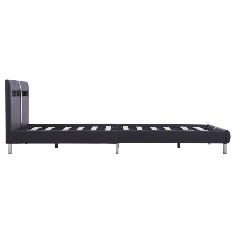 Dealsmate  Bed Frame with LED Black Faux Leather Queen Size