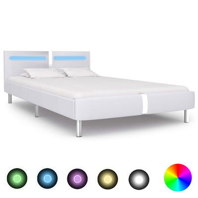 Dealsmate  Bed Frame with LED White Faux Leather Double Size