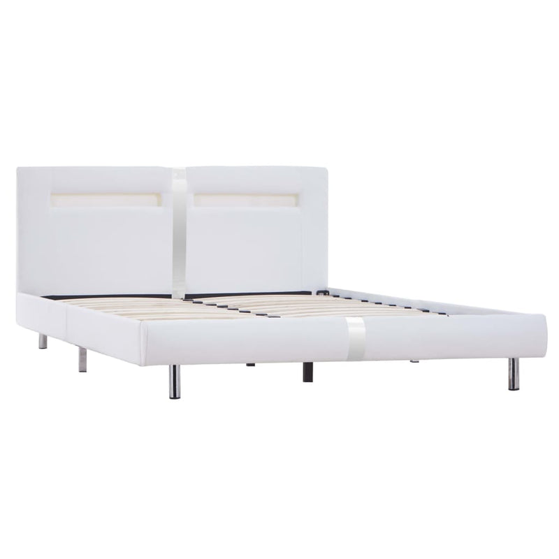 Dealsmate  Bed Frame with LED White Faux Leather Queen