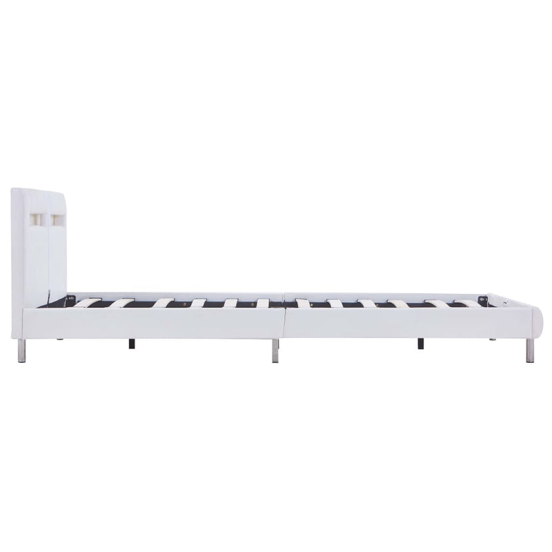 Dealsmate  Bed Frame with LED White Faux Leather Queen