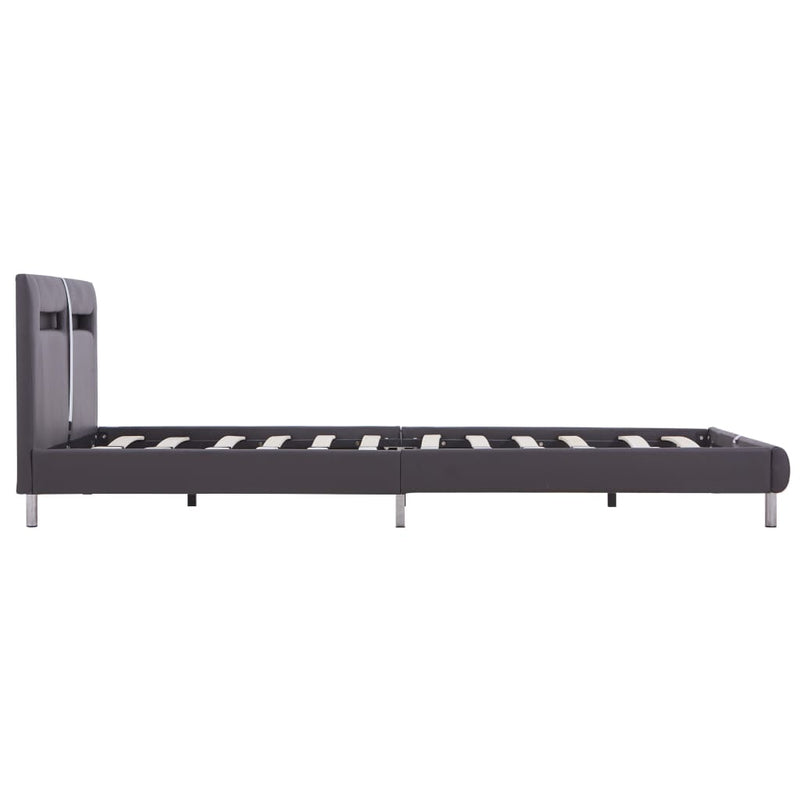 Dealsmate  Bed Frame with LED Grey Faux Leather King Single