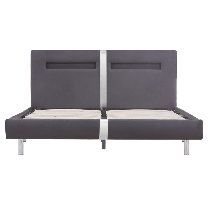 Dealsmate  Bed Frame with LED Grey Faux Leather Double