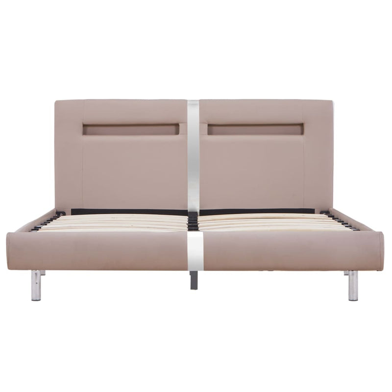 Dealsmate  Bed Frame with LED Cappuccino Faux Leather Queen