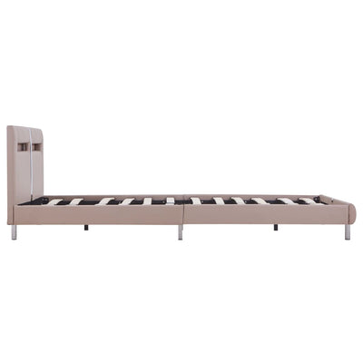 Dealsmate  Bed Frame with LED Cappuccino Faux Leather Queen