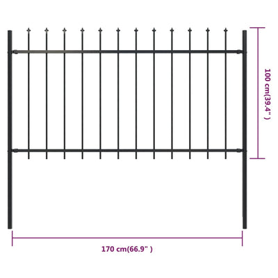 Dealsmate  Garden Fence with Spear Top Steel 1.7x1 m Black