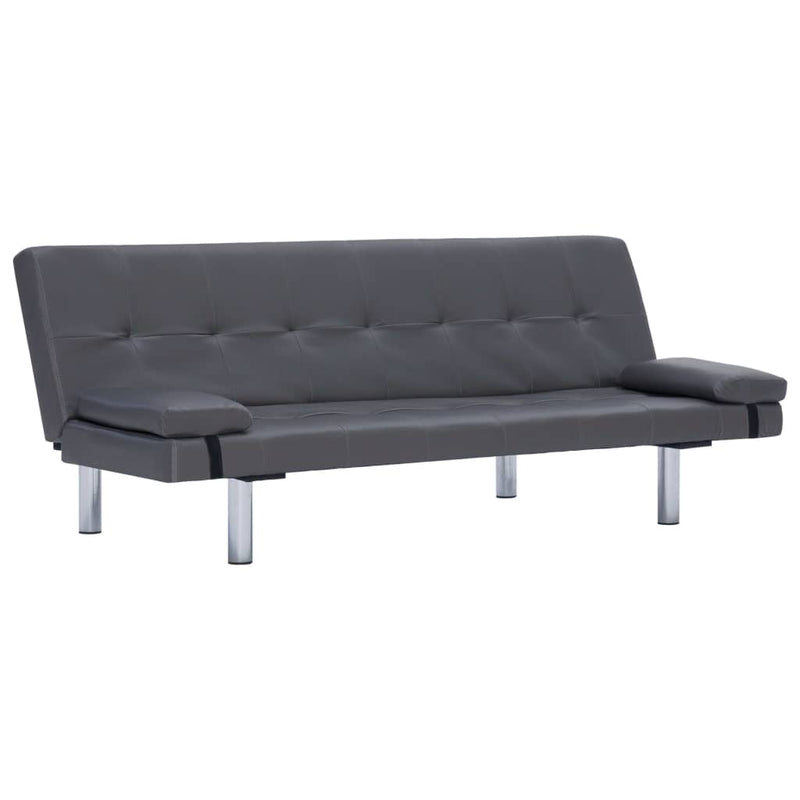 Dealsmate  Sofa Bed with Two Pillows Grey Faux Leather