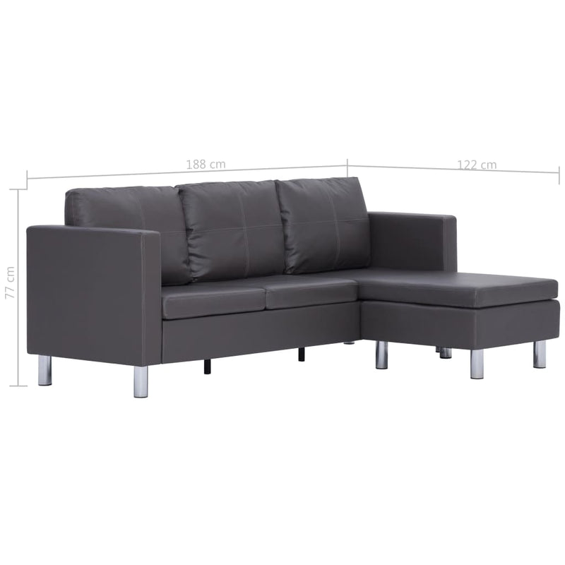 Dealsmate  3-Seater Sofa with Cushions Grey Faux Leather