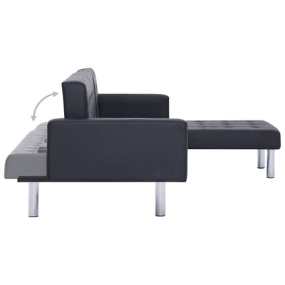 Dealsmate  L-shaped Sofa Bed Black Faux Leather