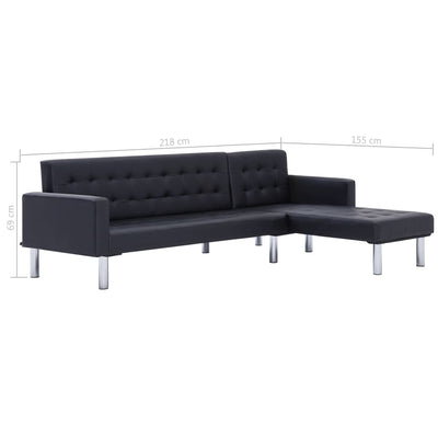 Dealsmate  L-shaped Sofa Bed Black Faux Leather