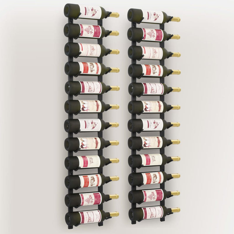 Dealsmate  Wall Mounted Wine Racks for 12 Bottles 2 pcs Black Iron