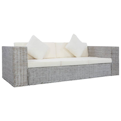 Dealsmate  3-Seater Sofa with Cushions Grey Natural Rattan