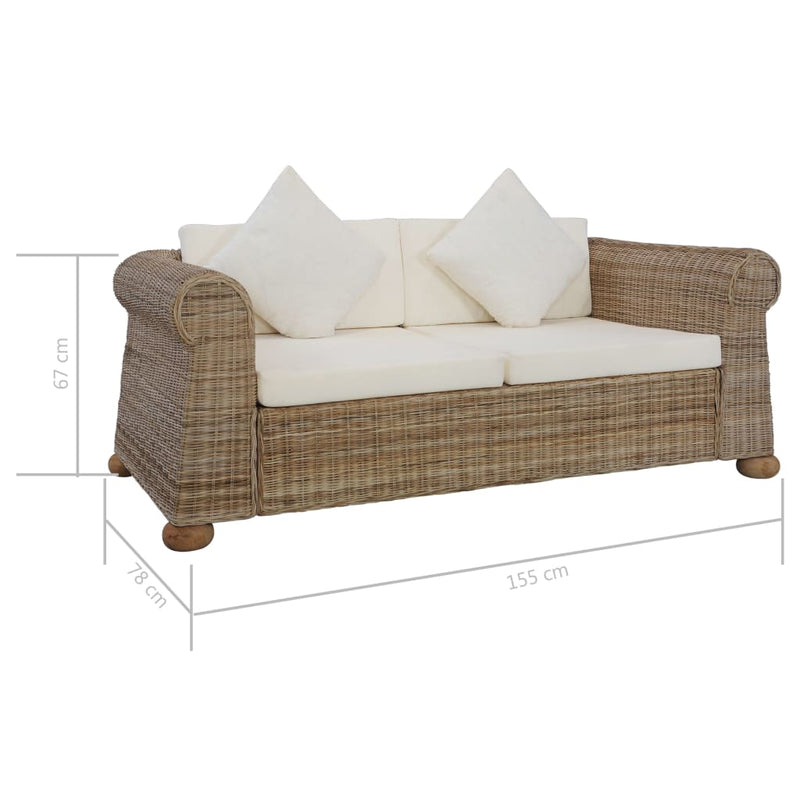 Dealsmate  2-Seater Sofa with Cushions Natural Rattan