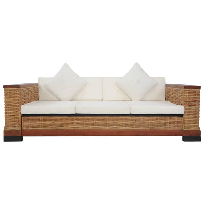 Dealsmate  3-Seater Sofa with Cushions Brown Natural Rattan