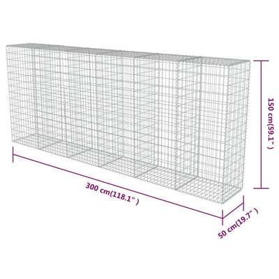 Dealsmate  Gabion Wall with Covers Galvanised Steel 300x50x150 cm