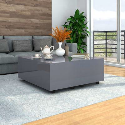 Dealsmate  Coffee Table High Gloss Grey 100x100x35 cm