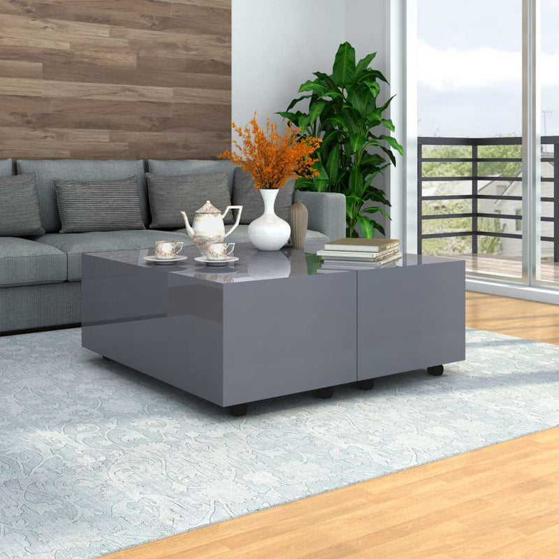 Dealsmate  Coffee Table High Gloss Grey 100x100x35 cm