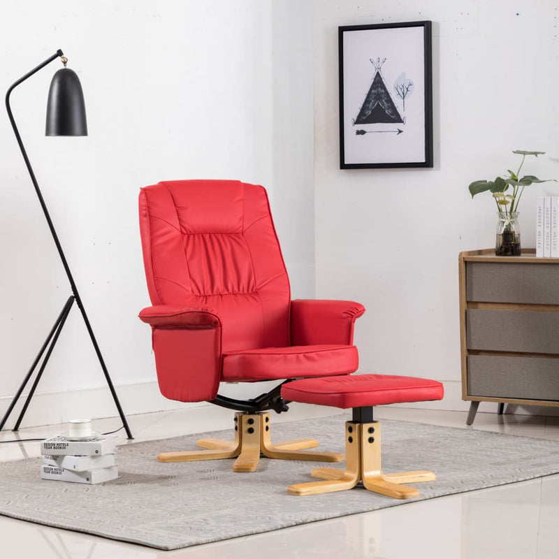 Dealsmate  Armchair with Footrest Red Faux Leather