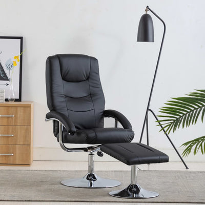 Dealsmate  Reclining Chair with Footstool Black Faux Leather