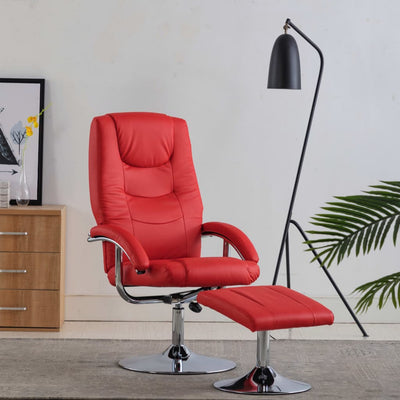 Dealsmate  Reclining Chair with Footstool Red Faux Leather