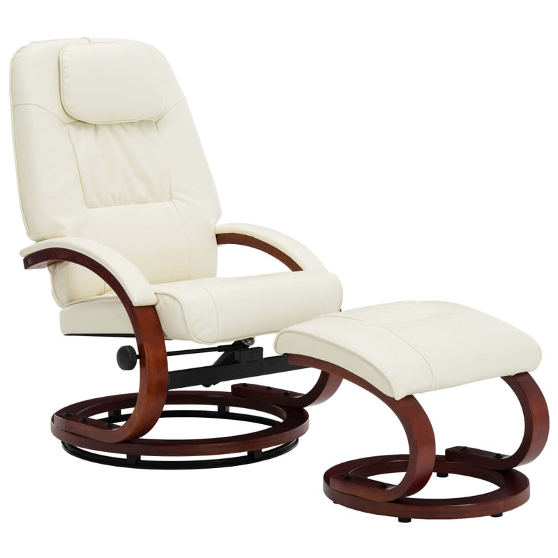 Dealsmate  Reclining Chair with Footstool Cream White Faux Leather