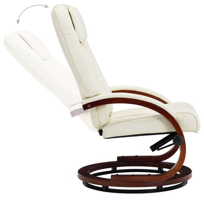 Dealsmate  Reclining Chair with Footstool Cream White Faux Leather