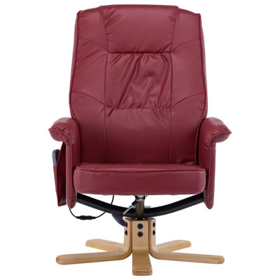 Dealsmate  TV Massage Recliner with Footstool Wine Red Faux Leather