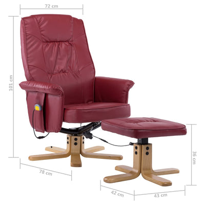 Dealsmate  TV Massage Recliner with Footstool Wine Red Faux Leather