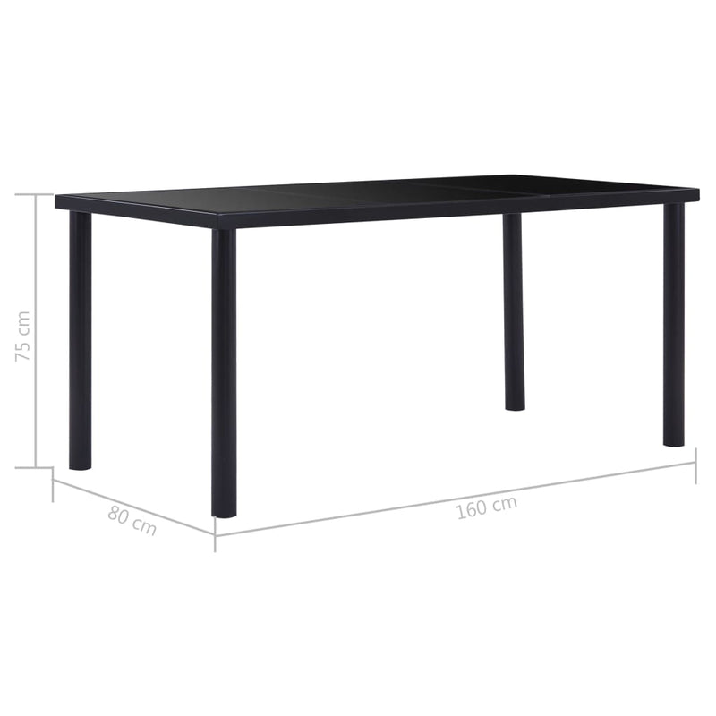 Dealsmate  Dining Table Black 160x80x75 cm Tempered Glass