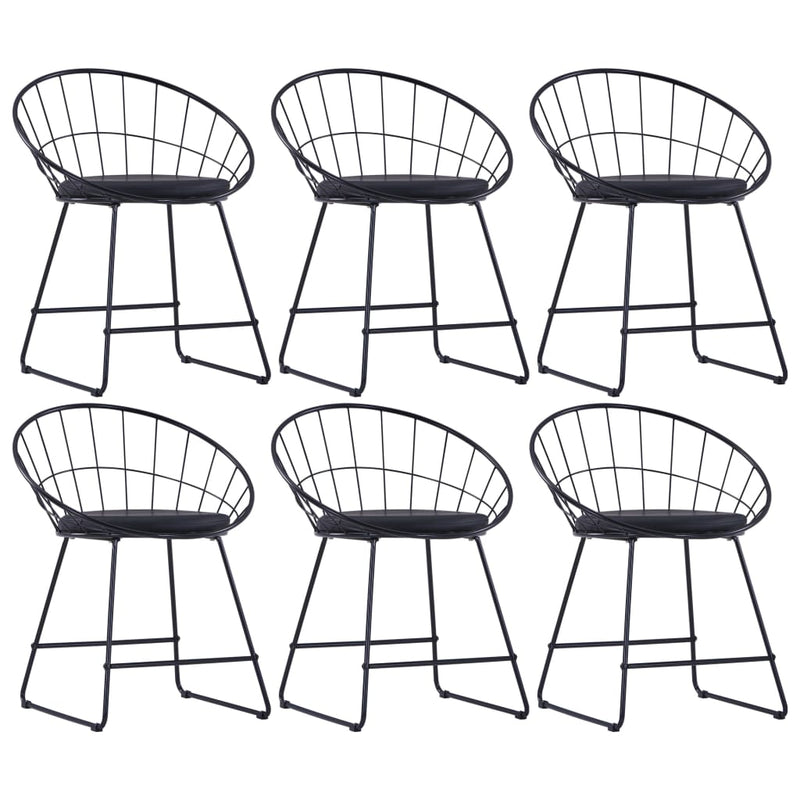 Dealsmate  Dining Chairs with Faux Leather Seats 6 pcs Black Steel