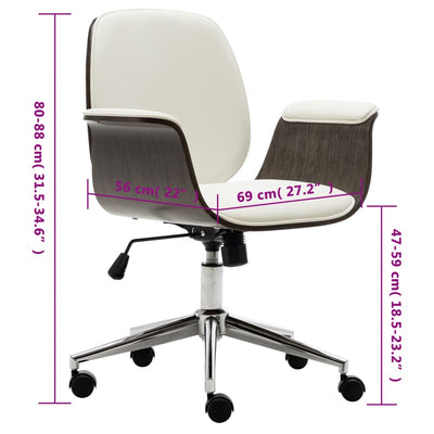 Dealsmate  Office Chair White Bent Wood and Faux Leather