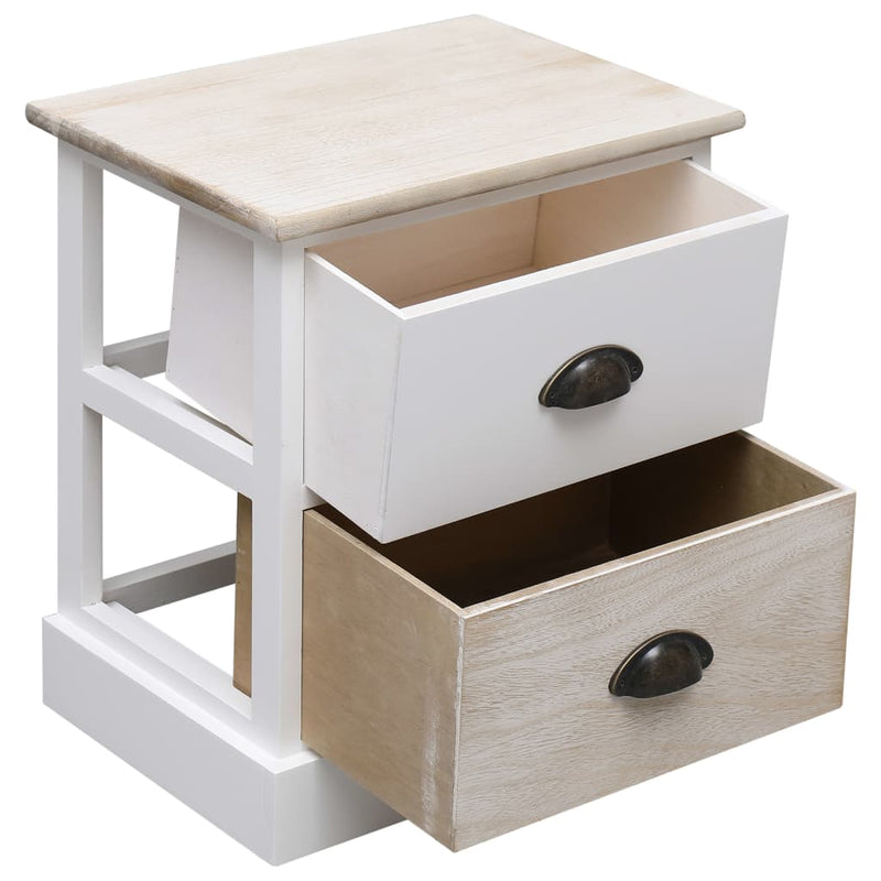 Dealsmate  Nightstand White and Natural 38x28x45 cm Paulownia Wood