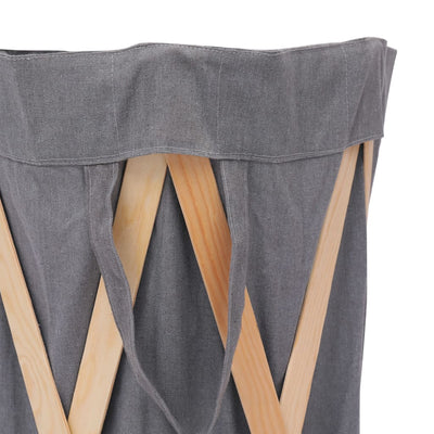 Dealsmate  Folding Laundry Basket Grey Wood and Fabric