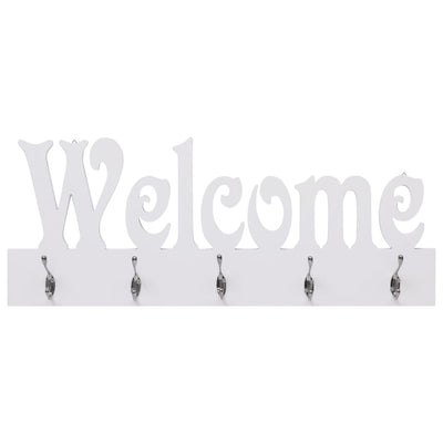 Dealsmate  Wall Mounted Coat Rack WELCOME White 74x29.5 cm