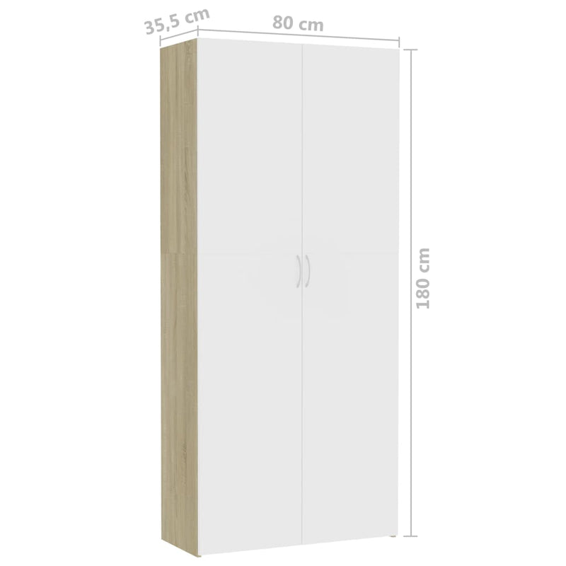 Dealsmate  Storage Cabinet White and Sonoma Oak 80x35.5x180 cm Chipboard