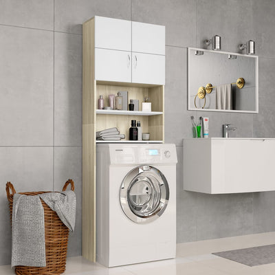 Dealsmate  Washing Machine Cabinet White and Sonoma Oak 64x25.5x190 cm