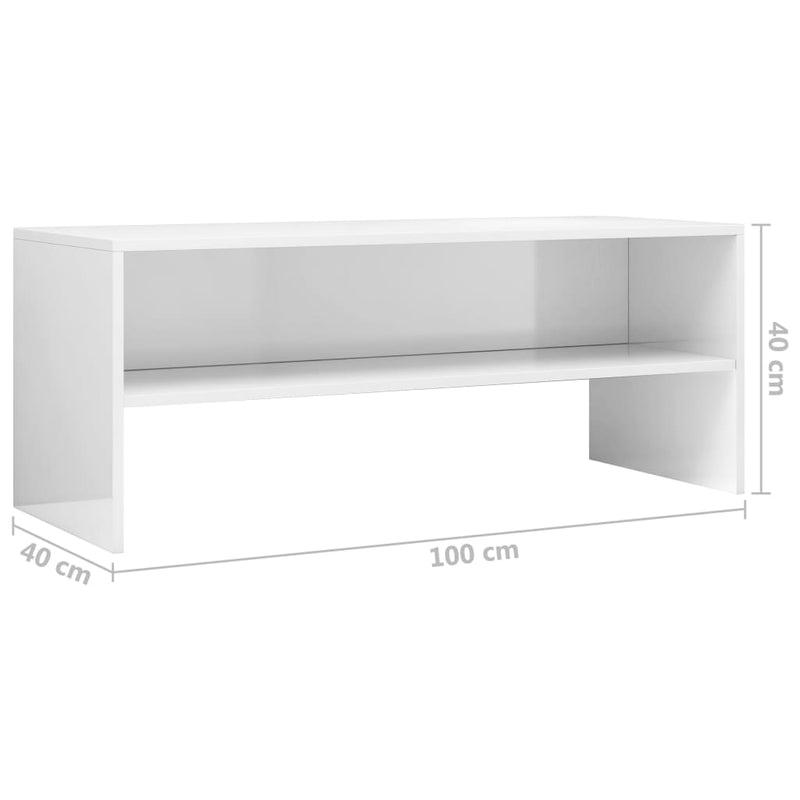 Dealsmate  TV Cabinet High Gloss White 100x40x40 cm Engineered Wood