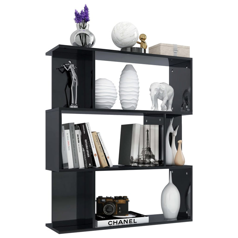 Dealsmate  Book Cabinet/Room Divider High Gloss Black 80x24x96 cm