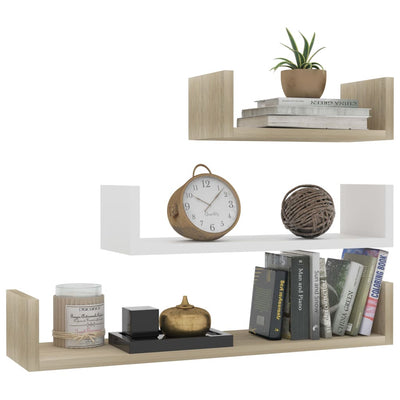 Dealsmate  Wall Display Shelf 3 pcs White and Sonoma Oak Engineered Wood