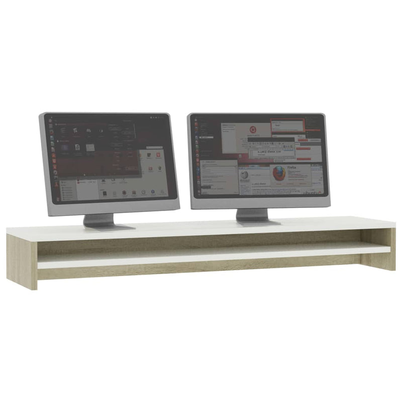 Dealsmate  Monitor Stand White and Sonoma Oak 100x24x13 cm Engineered Wood