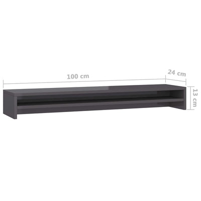 Dealsmate  Monitor Stand High Gloss Grey 100x24x13 cm Engineered Wood