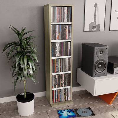 Dealsmate  CD Cabinet White and Sonoma Oak 21x20x88 cm Chipboard