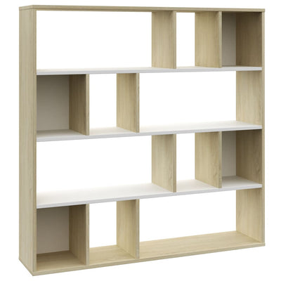 Dealsmate  Room Divider/Book Cabinet White and Sonoma Oak 110x24x110 cm Chipboard