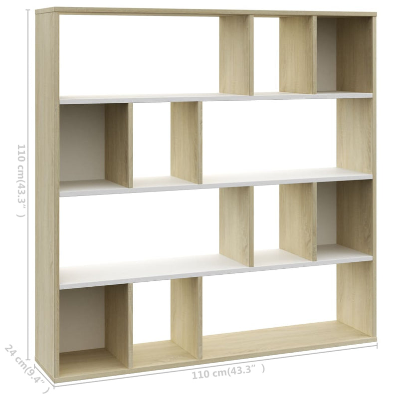 Dealsmate  Room Divider/Book Cabinet White and Sonoma Oak 110x24x110 cm Chipboard